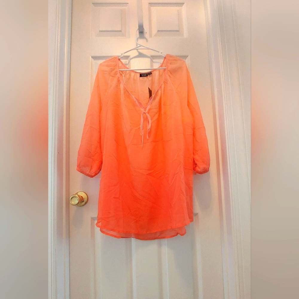 A.n.a ombre coral sheer top